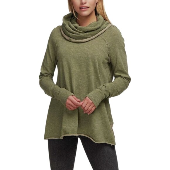 Free People FP Beach Cotton Cocoon Cowl Pullover Top Green Sz OS - Picture 1 of 12